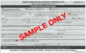DE-964 Texas Driver Education Certificate