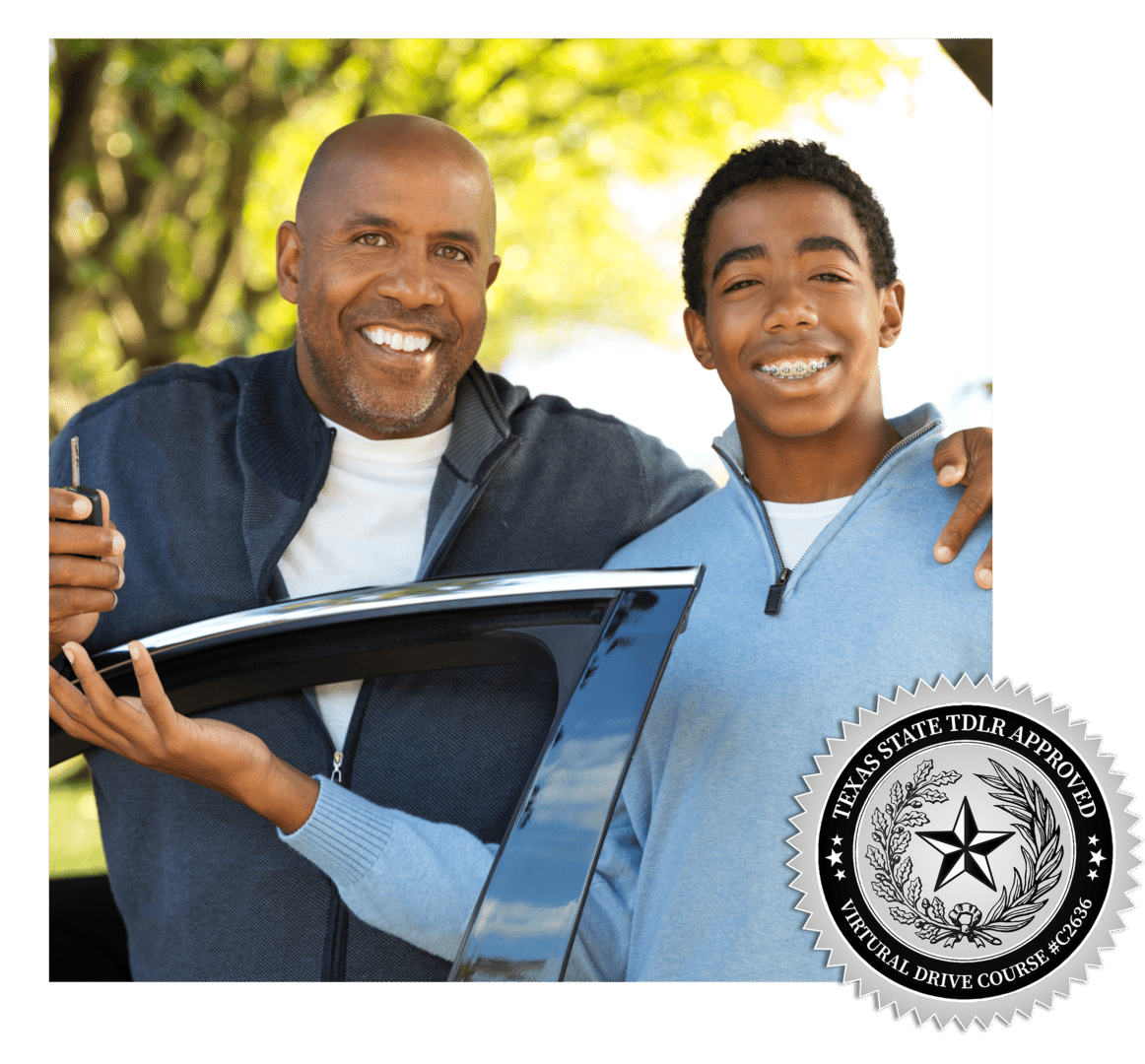 Proud father with son who just got his Texas driver’s license