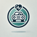 Icon of a car with a heart symbol above it, representing driver wellness and health in a calming and minimalistic design.