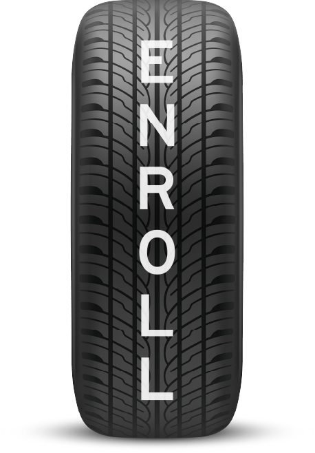 Tire image marking the 'Enroll' step in Virtual Drive’s Texas Adult Driver’s Ed course