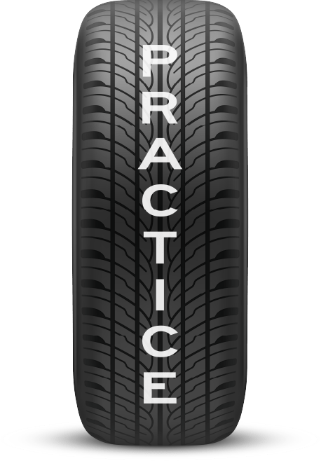 Tire image marking the 'Practice' step in Virtual Drive’s Texas Adult Driver’s Ed course