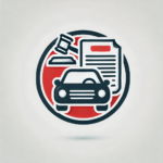 Icon of a car with a gavel and a traffic ticket overlay, visually representing traffic violations and penalties without letters or text, in a minimalistic circular design.