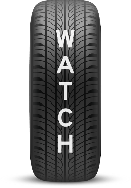 Tire image marking the 'Watch' step in Virtual Drive’s Texas Adult Driver’s Ed course