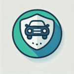 Icon representing driving safety, showcasing a stylized car with a shield overlay in a circular design. Clean, minimalistic, and vibrant colors.