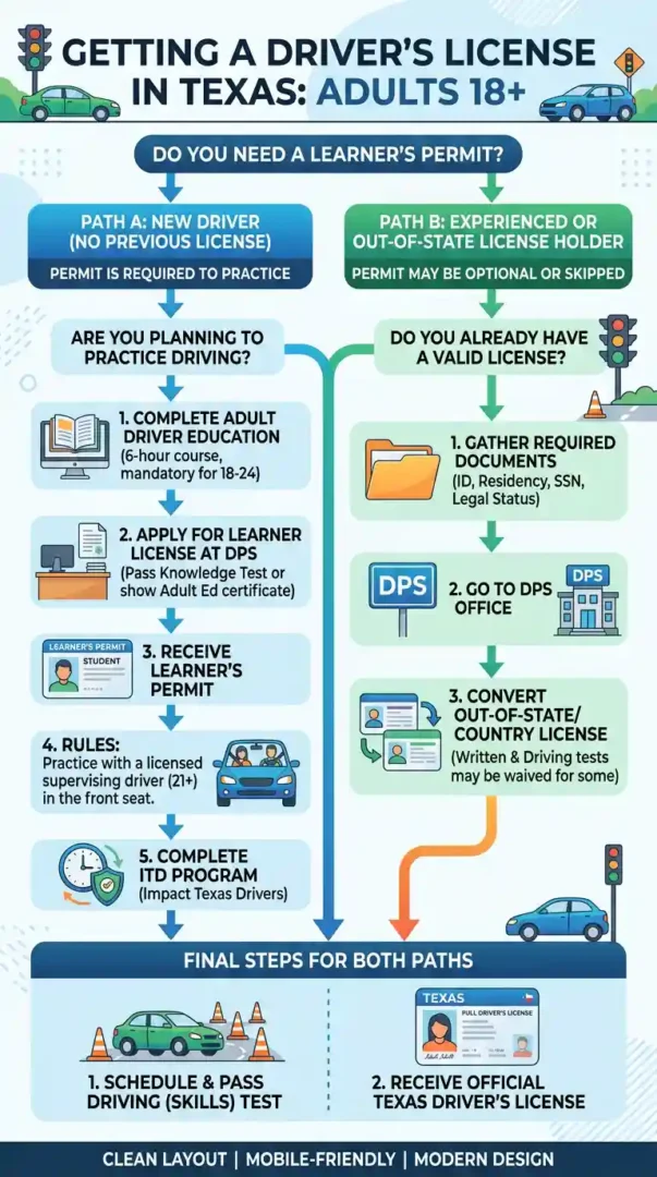 do adults need a learner’s permit in Texas infographic