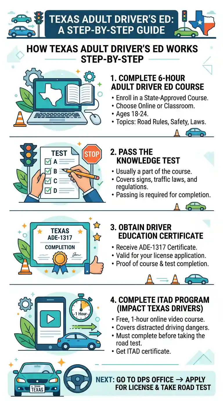 how adult driver’s ed works in Texas step by step