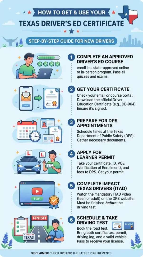 Texas drivers ed certificate process